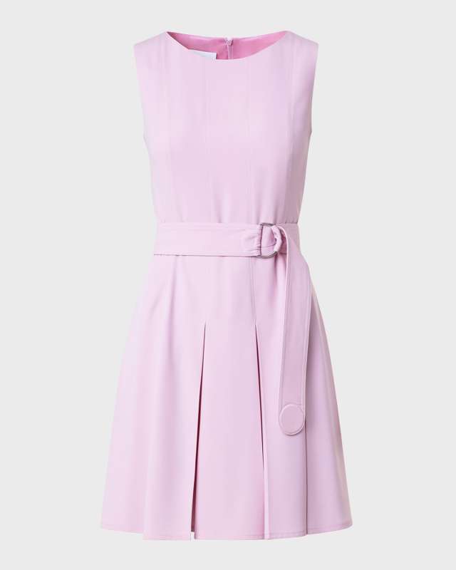 Sleeveless Pleated A-Line Belted Mini Dress
